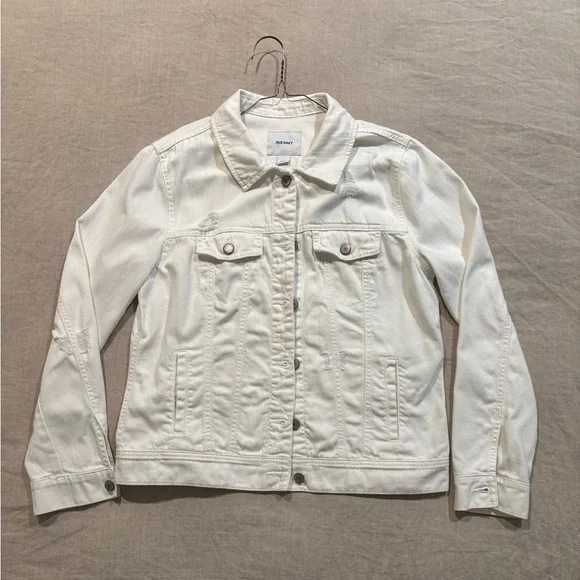 Old Navy White Distressed Jean Jacket - Large - Picture 1 of 3